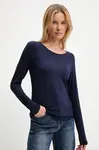 Tričko s dlouhým rukávem a hedvábím Answear.LAB tmavomodrá barva