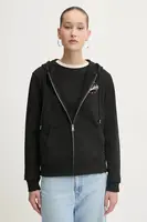 Bavlněná mikina Guess Jeans dámská, černá barva, s kapucí, s potiskem, W5RQ21 K68I4