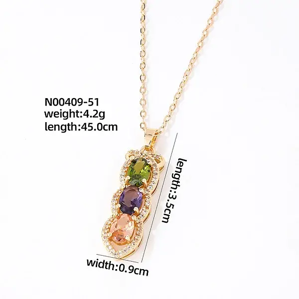 Elegant Brass Micro Pave Colorful Cubic Zirconia Pendant Necklaces for Women