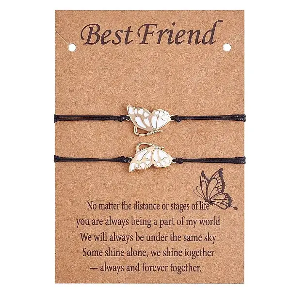 2Pcs Brass Enamel Butterfly Link Bracelets Set