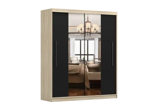 Šatní skříň Rico I Barva korpusu: Dub - sonoma, Dveře: Černé