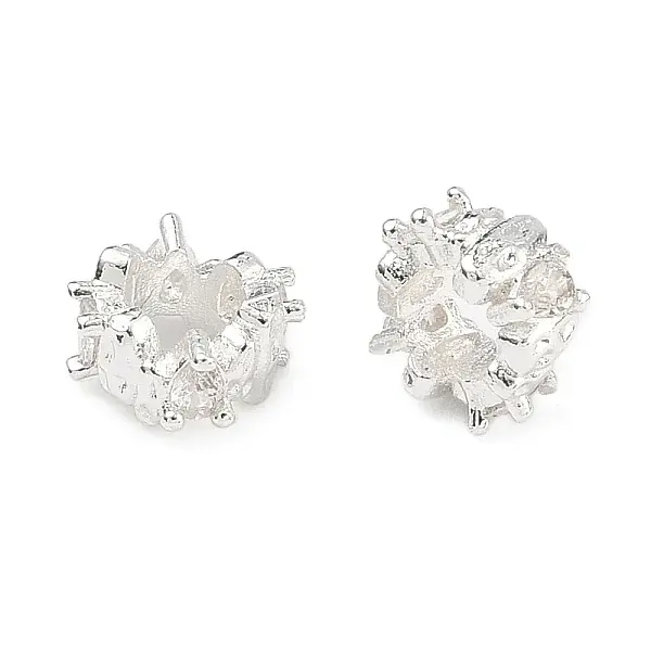 Brass Micro Pave Clear Cubic Zirconia European Beads