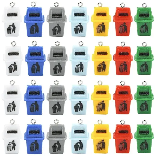 30Pcs Opaque Resin Garbage Can Pendants with Metal Loops