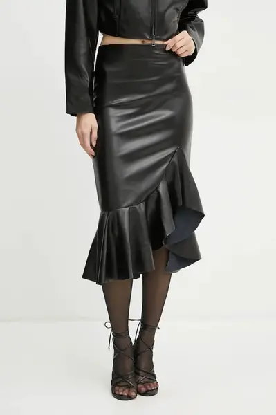 Sukně Guess ERICA černá barva, midi, áčková, W4BD73 WF410