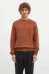 Vlněný svetr Norse Projects Birnir Brushed Lambswool pánský, hnědá barva, N45.0520.4001
