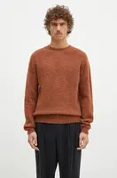 Vlněný svetr Norse Projects Birnir Brushed Lambswool pánský, hnědá barva, N45.0520.4001