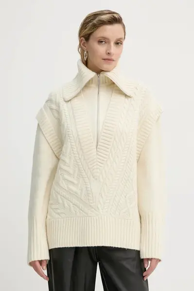 Vlněný svetr A.L.C. Callie dámský, béžová barva, hřejivý, s golfem, 7SWPO01031