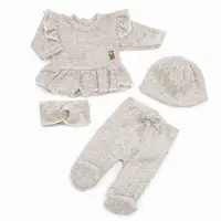 Pletená ažurková sada 4D, tunika, polodupačky, čiapočka + čelenka, veľ.56