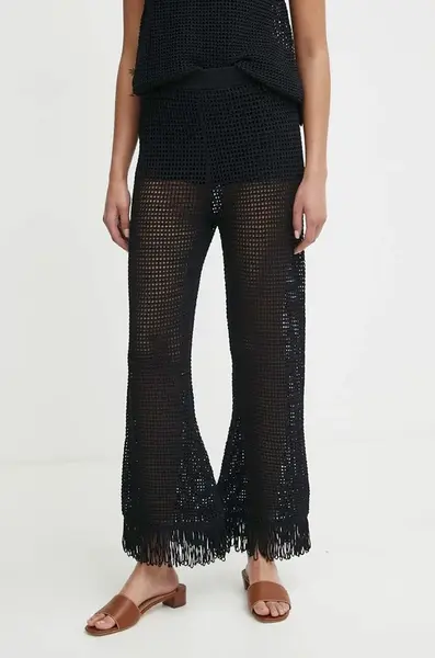 Kalhoty Sisley dámské, černá barva, jednoduché, high waist