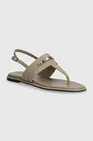 Kožené sandály Calvin Klein FLAT TP SANDAL METAL BAR LTH