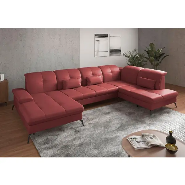 Sit & More SEDACÍ SOUPRAVA, textil, kůže, červená