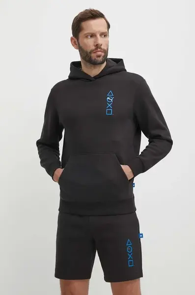 Mikina Puma PUMA X PLAYSTATION pánská, černá barva, s kapucí, s potiskem, 624678
