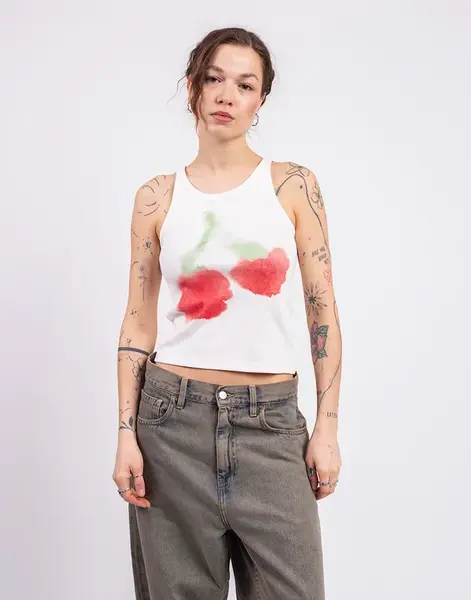 Thinking MU Blurry Cherry Harriet Top WHITE S