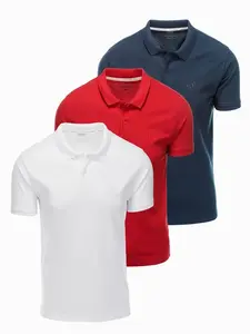 Ombre BASIC men's cotton polo t-shirt set - navy blue/white/red