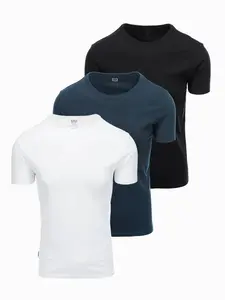 Ombre BASIC men's cotton t-shirt set with round neckline - black/white/ navy