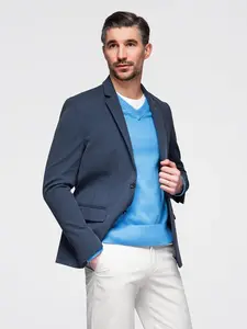 Ombre Elegant men's SLIM FIT jacket with rayon - dark blue