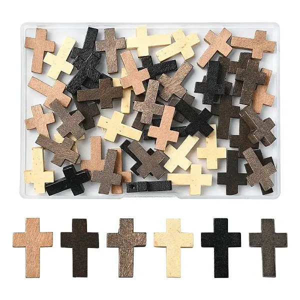 50Pcs 5 Styles Wooden Pendants