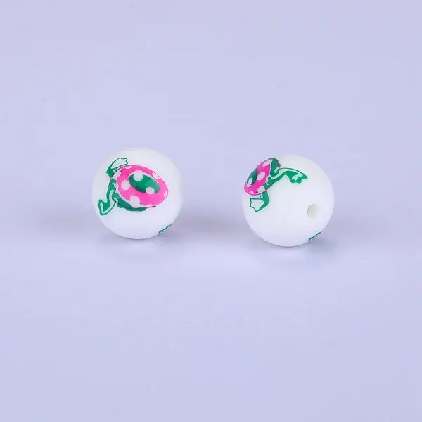 Printed Round with Egg Pattern Silicone Focal Beads
