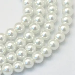 Baking Paint Pearlized Glass Pearl Round Bead Strands