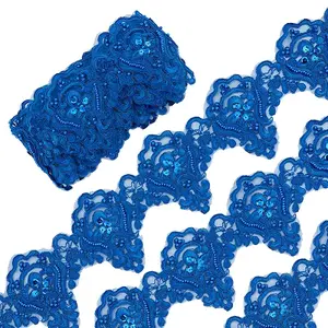 Grenadine Mesh Flower Lace Trim with Plastic Pearl Beads