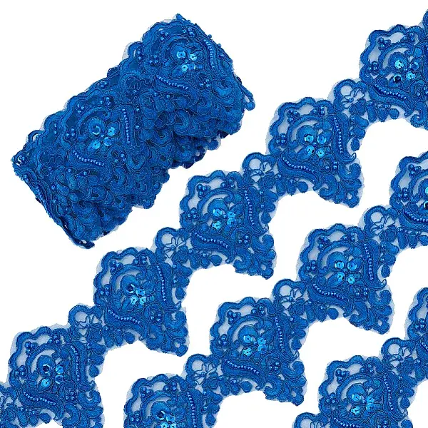 Grenadine Mesh Flower Lace Trim with Plastic Pearl Beads