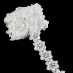 3.8-4 Yards Double Layer Oranganza ABS Beads Flower Lace Trim Ribbon