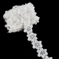 3.8-4 Yards Double Layer Oranganza ABS Beads Flower Lace Trim Ribbon