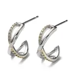 Two Tone Brass Micro Pave Clear Cubic Zirconia Criss Cross Stud Earrings