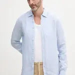 Lněná košile United Colors of Benetton černá barva, regular, s klasickým límcem