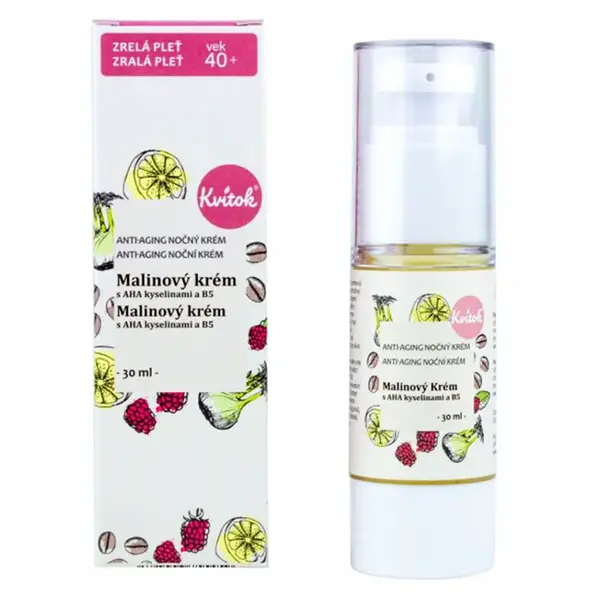 KVITOK Malinový nočný krém s kofeínom 40+ pre zrelú pleť 30 ml