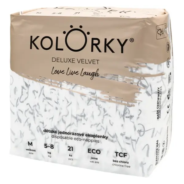 KOLORKY DELUXE VELVET Jednorazové EKO plienky so zamatovým povrchom M (5-8 kg) 21 kusov