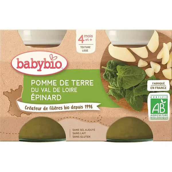 BABYBIO zemiaky špenát 2x130 g