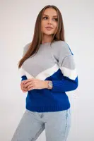 Sweater with geometric patterns gray+purple-blue