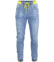 Pánské modré denim joggery s vázáním