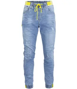 Pánské modré denim joggery s vázáním