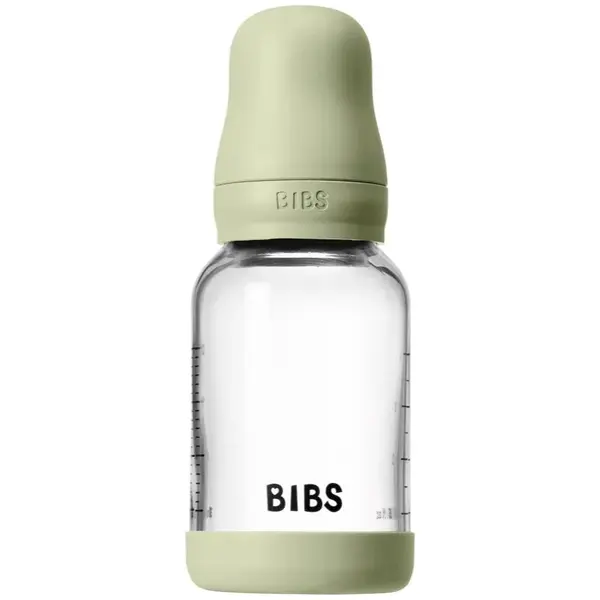 BIBS Baby Glass Bottle Silicone antikoliková lahev se silikonovým pítkem Sage 120 ml