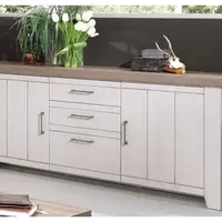 Široká komoda Cruz, 177 cm, bělená pinie/šedý dub