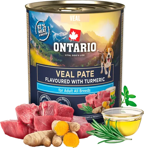 Konzerva Ontario Adult telecí pate s příchutí kurkumy 800g