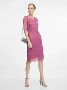 Ružové čipkované puzdrové šaty ORSAY