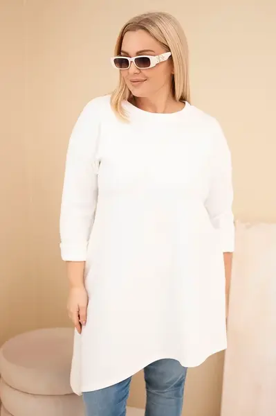 Kesi Włoski Dámské šaty Plus Size z viskózy s volným střihem a dlouhým rukávem ecru