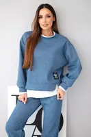 Kesi Włoski Dámsky komplet s maslovou voľnou mikinou a teplákovými nohavicami jeansový melír