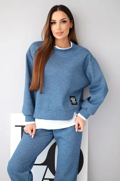 Kesi Włoski Dámsky komplet s maslovou voľnou mikinou a teplákovými nohavicami jeansový melír