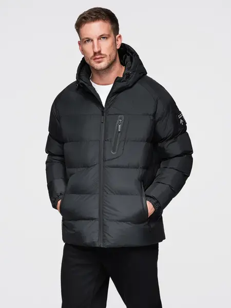 Ombre Men's quilted insulated jacket with raglan sleeves - black