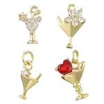 8Pcs 4 Styles Brass Micro Pave Clear Cubic Zirconia Charms