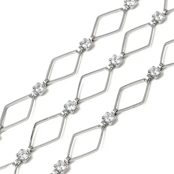 Handmade Brass Pave Clear Cubic Zirconia Rhombus Link Chains