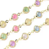 Colorful Handmade Flat Round Brass with Glass Link Chains