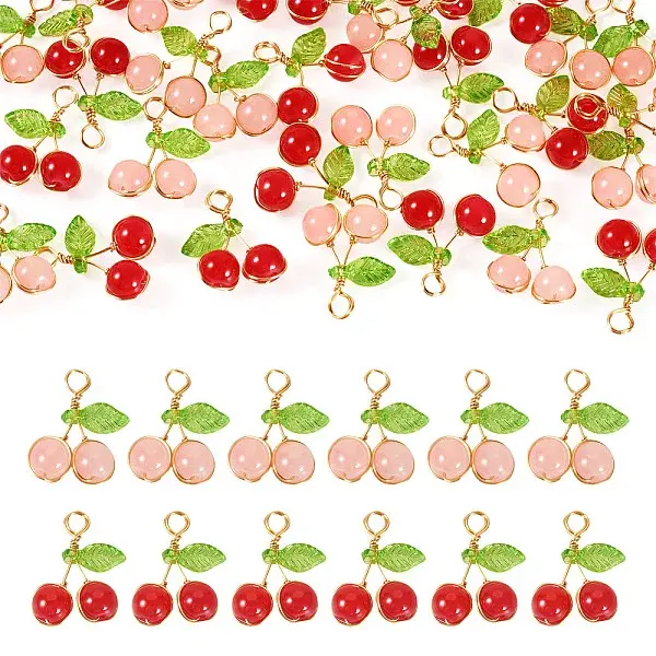 30Pcs 2 Colors Glass Pendants