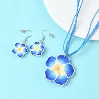 Flower Polymer Clay with Wax Cord Pendant Necklaces & Dangle Earrings Sets