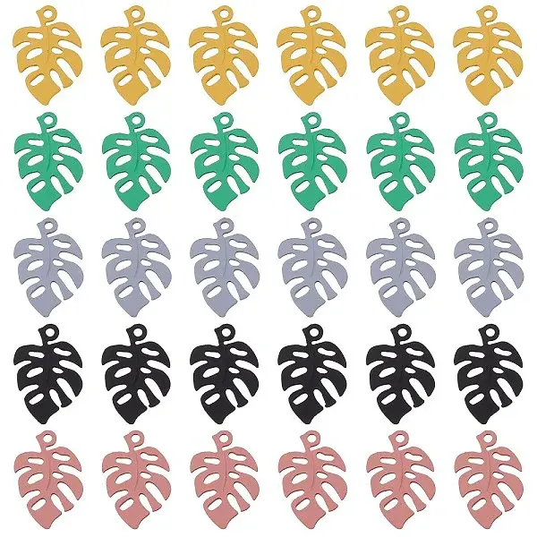 30Pcs 5 Colors Spray Painted Alloy Pendants