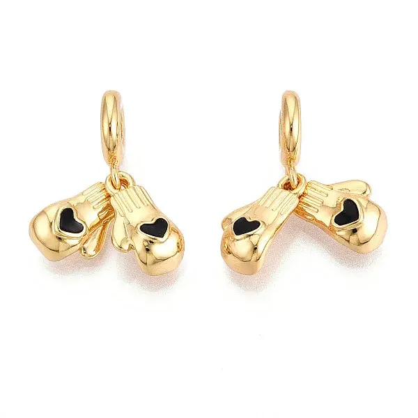 Brass Black Enamel Boxing Glove European Dangle Charms